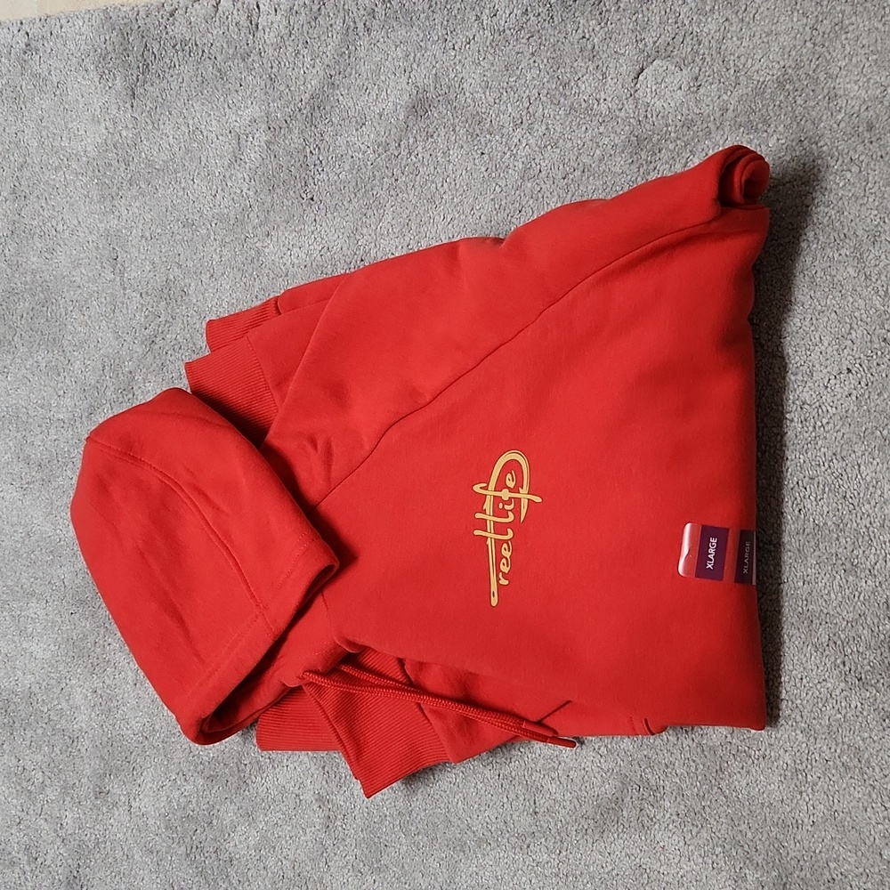 Reel Life Sweatshirt Hoodie Red XL Fisherman Graphic on Back - Picture 11 of 11